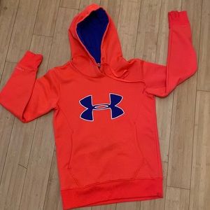 Under Armour Cold Gear, hoodie, neon pink/orange with royal blue logo